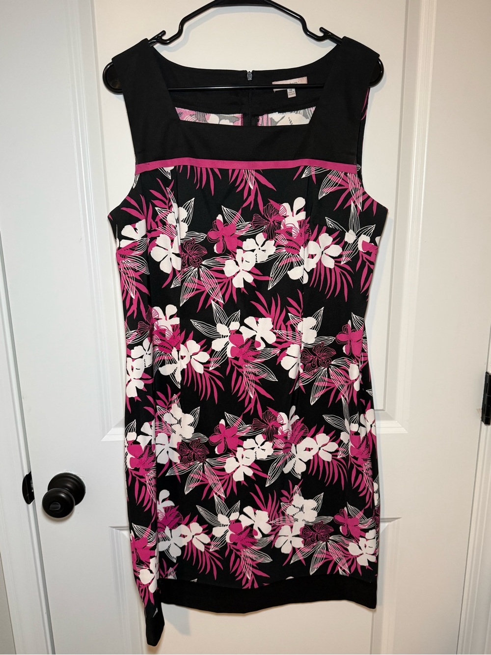 dressbarn Black Midi Dress with Pink and White Floral Print